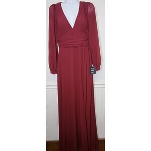 Lulu's Heavenly Hues Maxi Dress Gown Small Red Empire Waist L/S V-Neck Chiffon